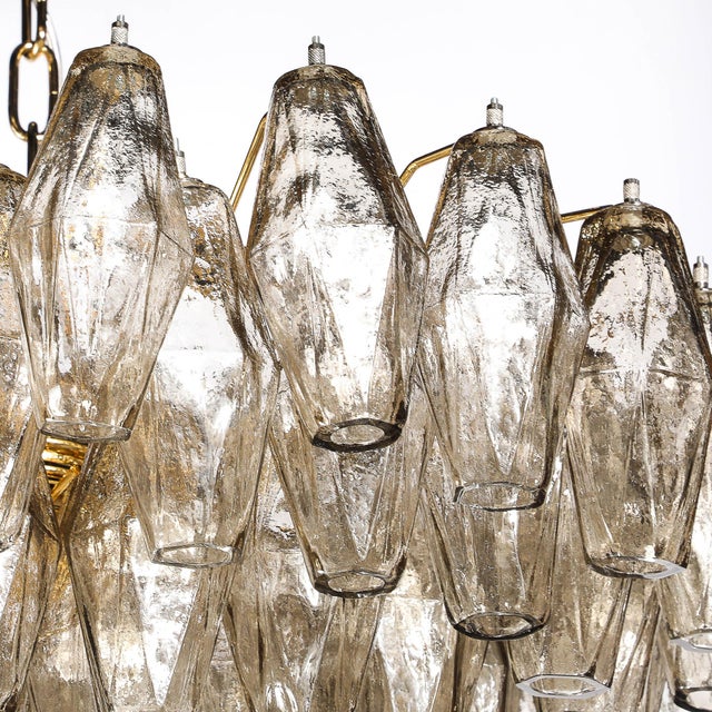 Modernist Hand-Blown Murano Smoked Glass Polyhedral Chandelier in Brass Fittings For Sale - Image 13 of 18