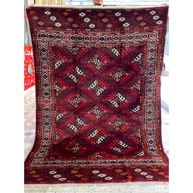 High-Quality Hand-Knotted Turkmen Yomut Wool Area Rug - 4'6" X 6'1" For Sale - Image 4 of 14