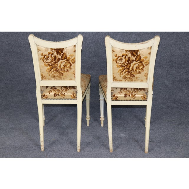 French 19th C Pair Louis XVI Style Paint Decorated French Side Chairs For Sale - Image 3 of 12