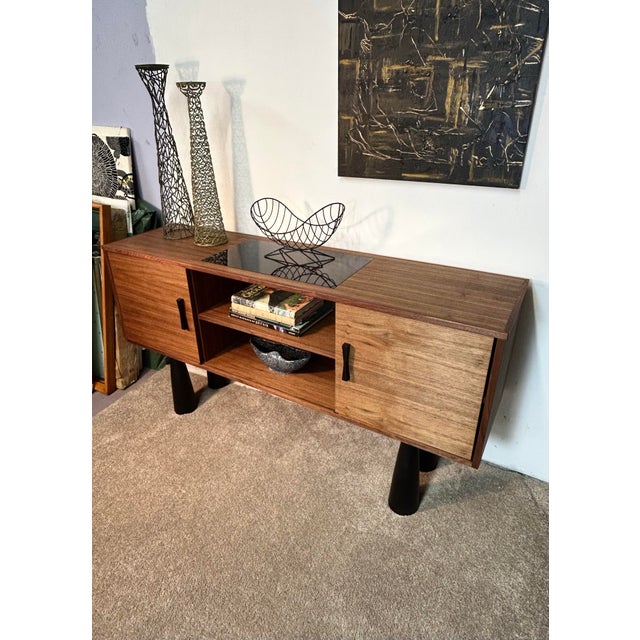 Mid Century Modern Walnut Entertainment Console Credenza For Sale - Image 9 of 9
