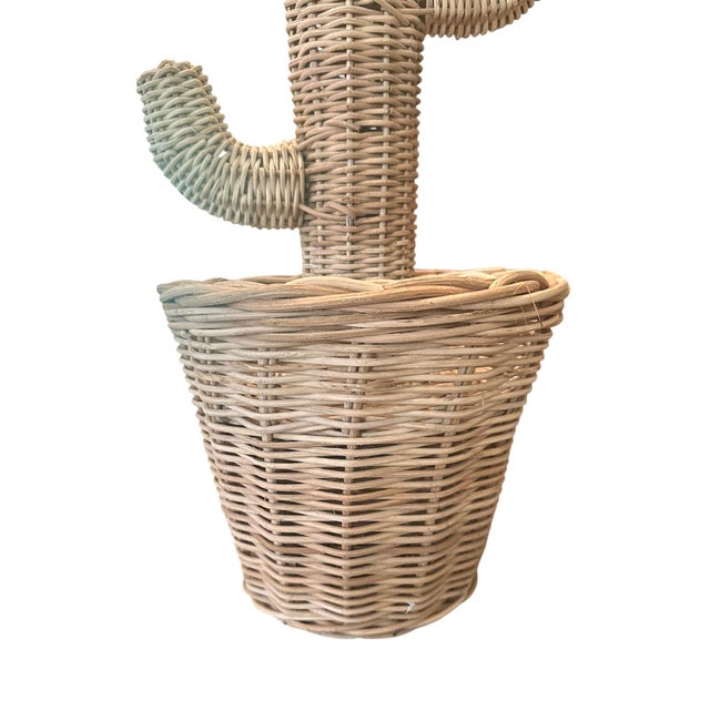 Wood Vintage Hand-Woven Wicker / Rattan Potted Cactus Sculpture, Circa 1970 in the Manner of Mario Lopez Torres For Sale - Image 7 of 7