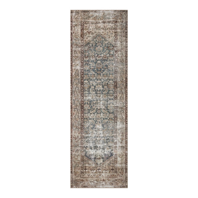 Amber Lewis x Loloi Georgie Teal / Antique 2'-6" x 12'-0" Runner Rug For Sale