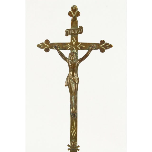 Metal 18th /19th C. Brass Crucifix Corpus Christi on Tripod Stand For Sale - Image 7 of 12