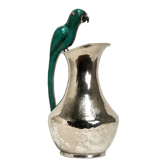 Vintage Silver Plate Pitcher With Parrot Handle by Alfredo Villasana For Sale