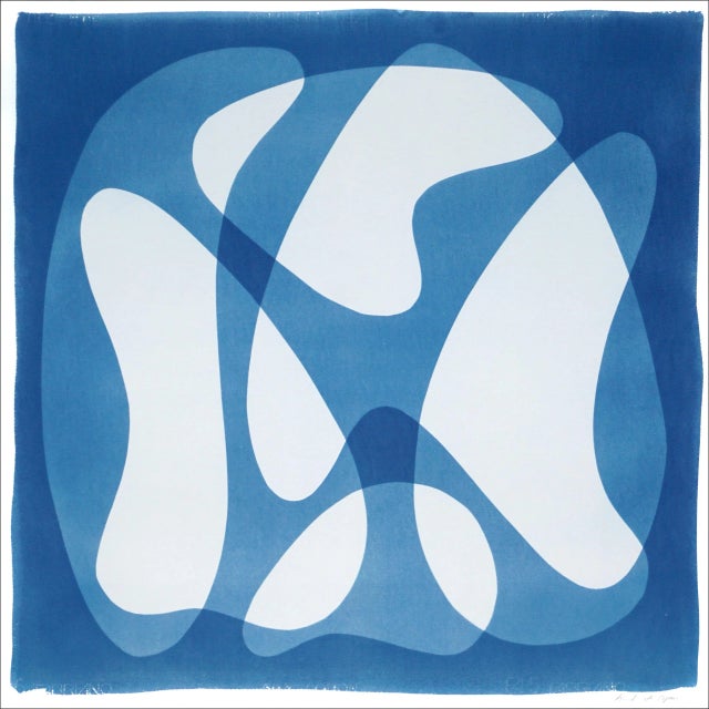 Blue 2022, Mid-Century Modern Shapes, Handmade Monotype Print on Watercolor Paper of "Abstract Icons" For Sale - Image 8 of 8