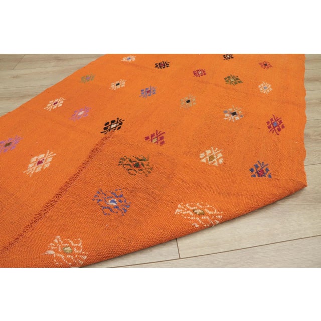 Orange 1960s Traditional Hand Knotted Orange Floral Kilim Rug For Sale - Image 8 of 13