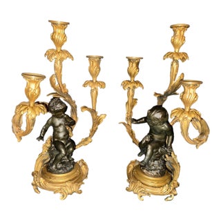 Circa 1880 Rozet Louis XV Gilt Bronze Candelabras, Pair For Sale
