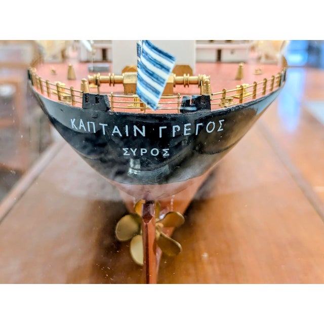 Rare Museum Quality Tanker Ship Model in Display Case Titled "Mv Captain Gregos" For Sale - Image 13 of 18