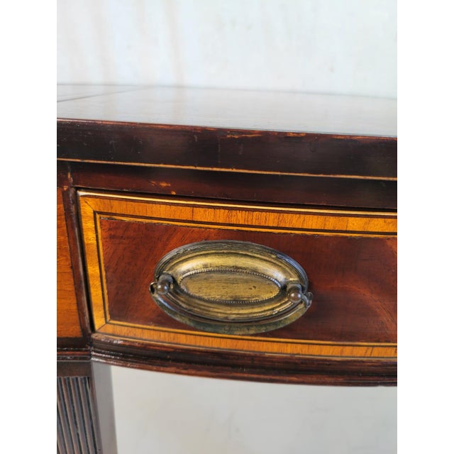 1920s Hepplewhite English Sofa Table, Drop Leaf, Reeded Banded Legs For Sale - Image 11 of 12