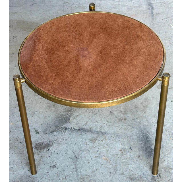 Mastercraft Bronze and Suede Side Table, USA, circa 1970s This elegant Mastercraft side table exemplifies the refined...