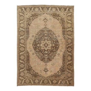 Room Size Antique Tabriz Wool Rug in Peach With a Center Motif For Sale