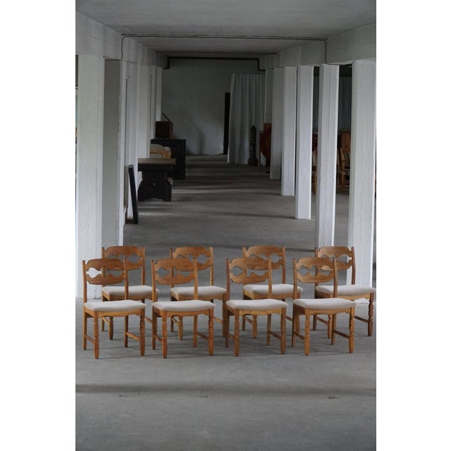 Vintage Razorblade Dining Chairs in Oak and Mohair by Henning Kjærnulf, 1960s, Set of 8 For Sale - Image 17 of 18