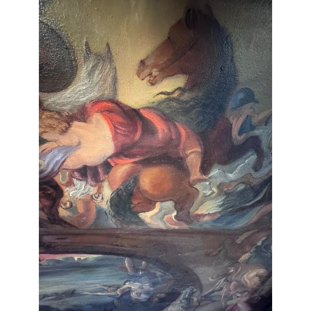 Striking antique oil on canvas depicting The Battle of the Amazons, after the celebrated composition by Flemish Baroque...