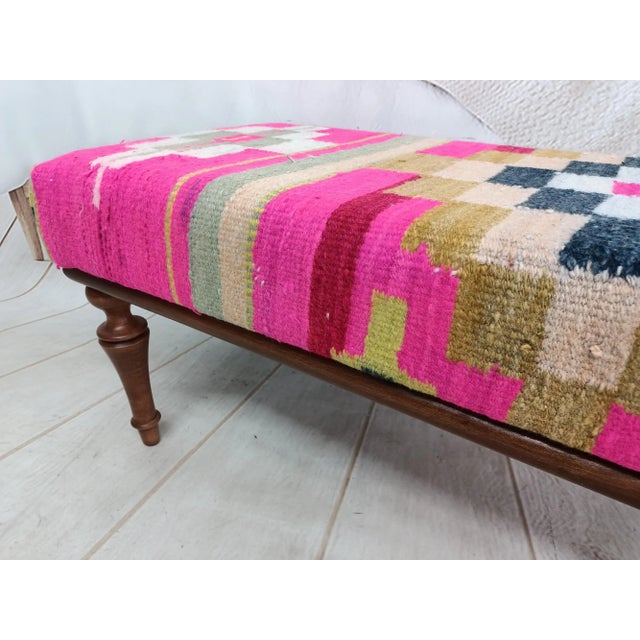 Blush Pink Kilim Upholstered Piano Bench For Sale - Image 8 of 9
