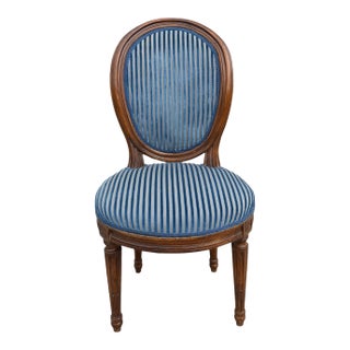 Louis XVI Style Blue Cur Silk Velvet Stripe Side Chair For Sale