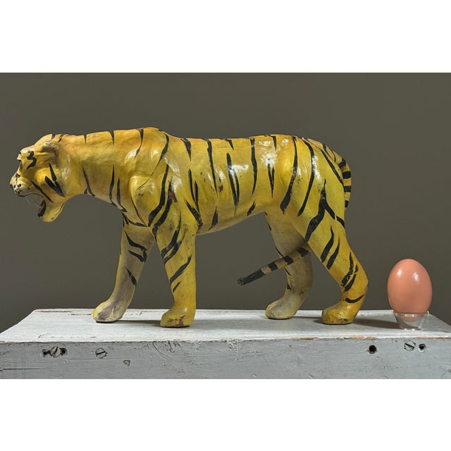 1950s Vintage Folk Art Leather Wrapped Hand Painted Tiger For Sale - Image 5 of 8