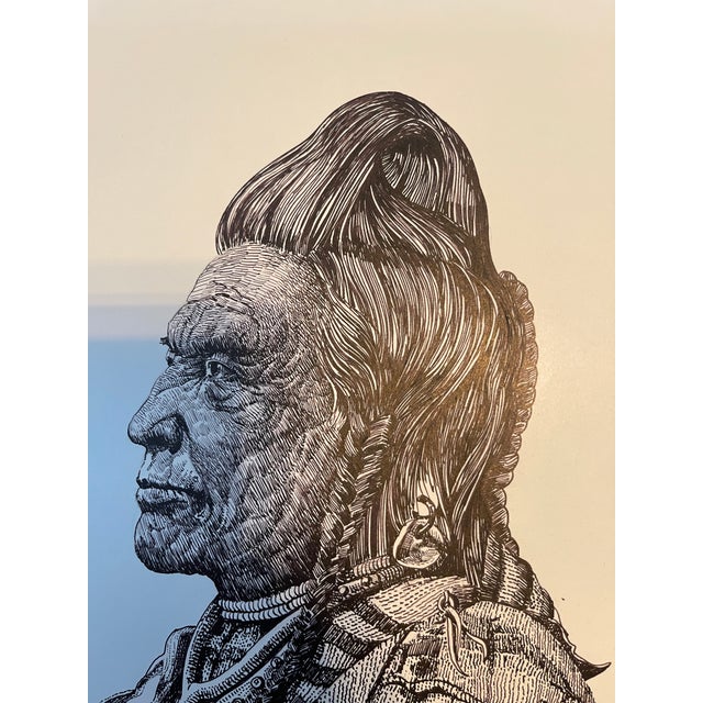 Black Original Vintage Native American Indian Portrait Pen and Ink Drawing by Jim Tillotson For Sale - Image 8 of 12