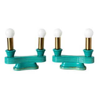 Art Deco Ceramic Candlestick Lamps, 1950s, Set of 2 For Sale