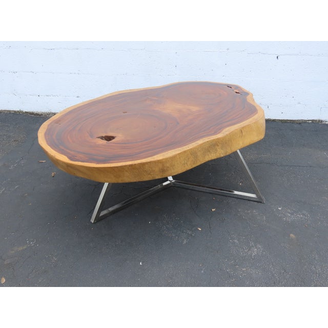 Rustic Natural Live Edge Wood Tree Slice Side Large Coffee Table 6891 For Sale - Image 12 of 18