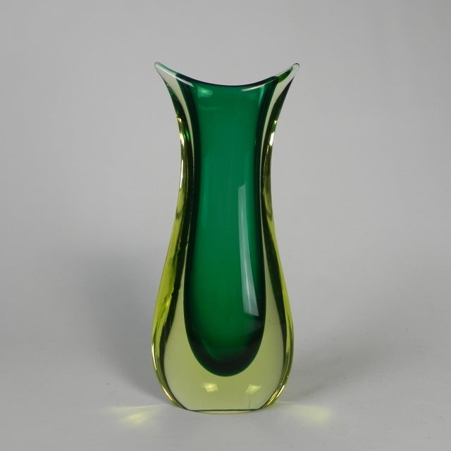 Murano Sommerso Vase in Green and Yellow-Amber Glass, 1960s For Sale - Image 15 of 15