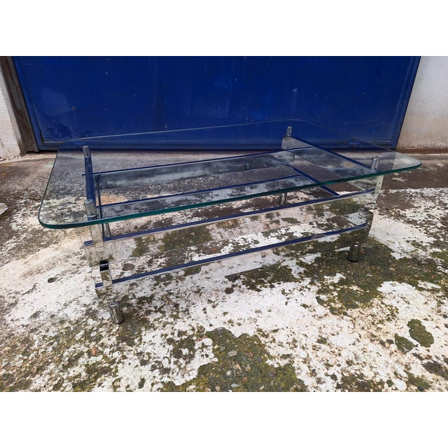 Table in Chromed Steel and Glass, Italy, 1970s For Sale - Image 4 of 10