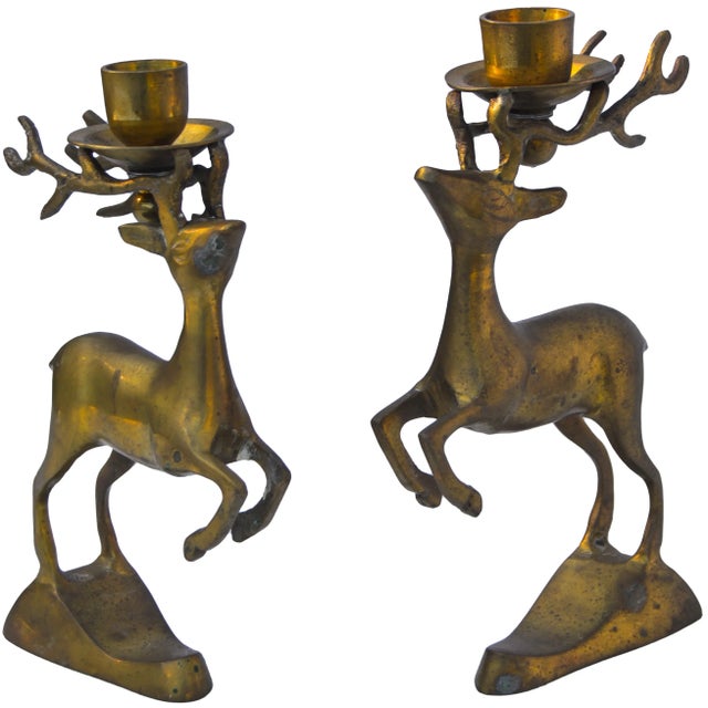 Brass Reindeer Candleholders- S/2 For Sale - Image 4 of 4
