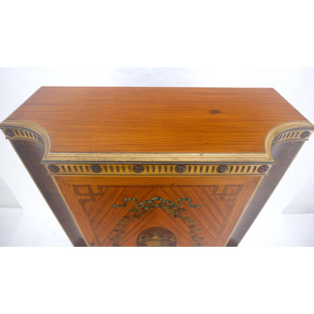 Adams Style Hand Painted Decorated Satinwood Cabinet Large Stretcher Finial MINT For Sale - Image 14 of 16