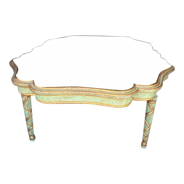 Antique Style Italian Baroque Venetian Hand Painted Aged Glass Top Dining Table For Sale