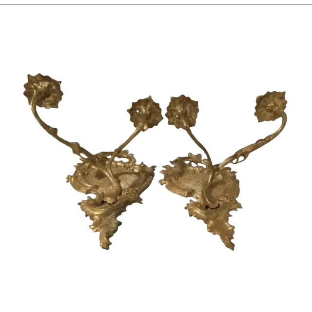 19th Century Ornate French Rococo Gilt Bronze Wall Sconces - A Pair For Sale - Image 9 of 11
