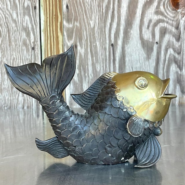 American Vintage Boho Burnishes Brass Koi Fish For Sale - Image 3 of 8