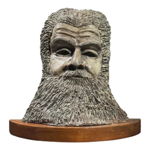 Vintage Folk Art Polychrome Plaster Bearded Man Portrait Sculpture, Signed (C. 1965)