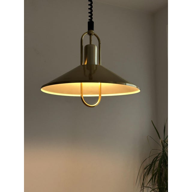 Mid-Century Modern Danish Brass Rise and Fall Pendant Lamp, 1970s For Sale - Image 3 of 11
