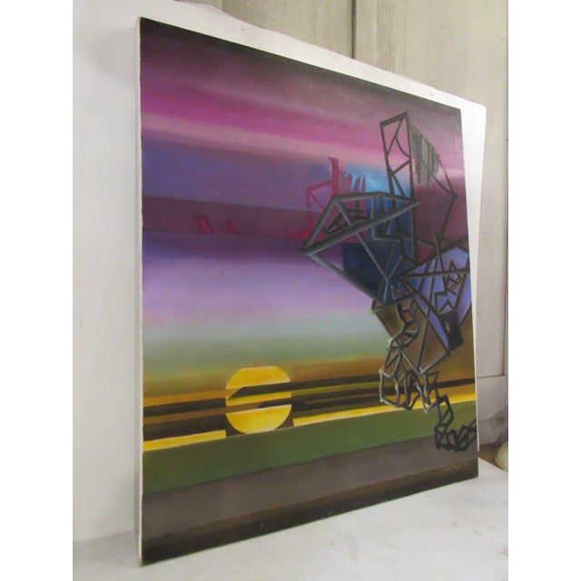 Abstract Abstract Geometric Oil Painting Signed "Hank Virgilio" For Sale - Image 3 of 8