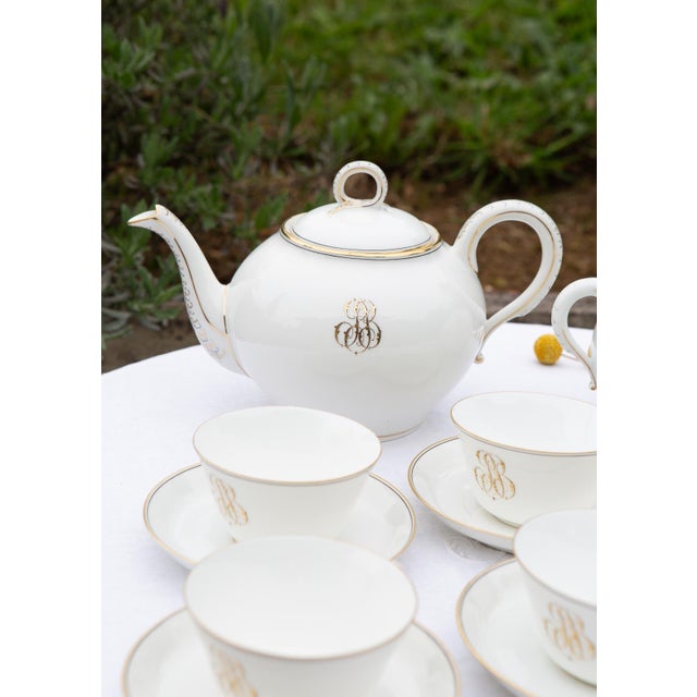 White Tea Service for 6 from Mansard et Fils Porcelain, 1890s, Set of 14 For Sale - Image 8 of 13