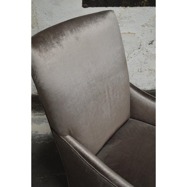 Contemporary Modern Armchair With Curved Arms in Crushed Velvet Taupe For Sale - Image 3 of 5