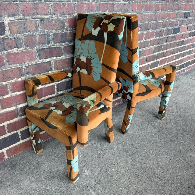 Set of 6 Upholstered Boho Chic Dining Chairs in Jack Lenor Larsen Fabric For Sale In Cleveland - Image 6 of 12