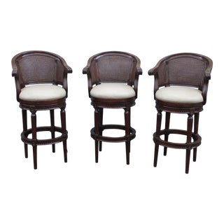 1970s Vintage Caned Bar Stools - Set of 3 For Sale