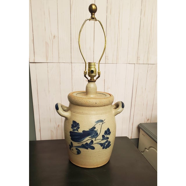 1980s Vintage Stoneware Crock Salt Glaze Lamp With Blue Bird Chairish