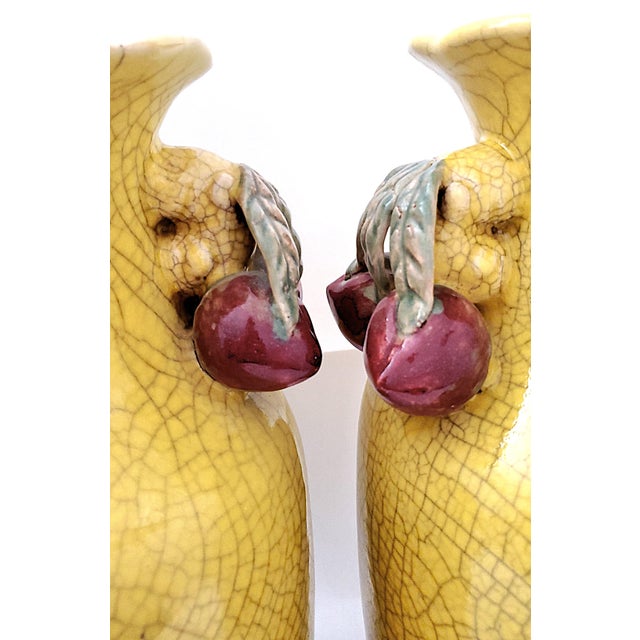 Lamps Chinese Crackled Yellow Pomegranate Pair For Sale - Image 9 of 14