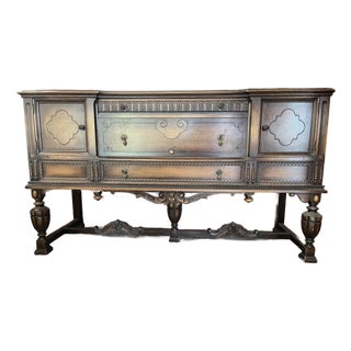 Antique Carved Walnut Buffet Credenza For Sale