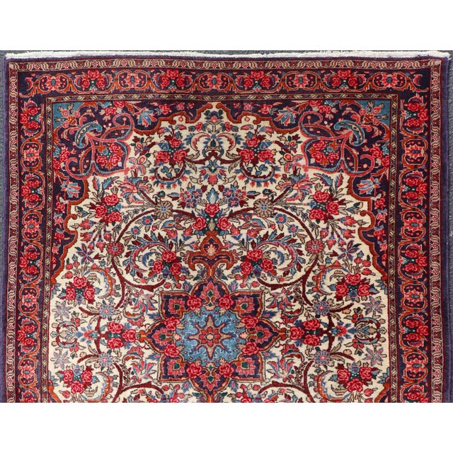 Vintage Persian Bidjar Rug With Ivory Field and Blue Medallion Design For Sale - Image 9 of 11