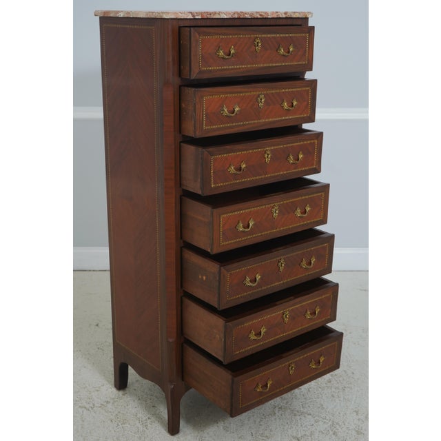 French Vintage French Style Inlaid Marble Top Lingerie Chest For Sale - Image 3 of 15