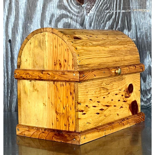 Contemporary Vintage Domed Knotty Pine Storage Box For Sale - Image 3 of 9