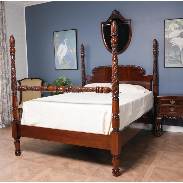 Traditional Niagara Furniture King Size Mahogany Poster Bedframe For Sale - Image 3 of 13