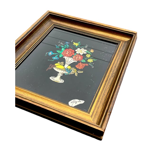 Art Deco 1940s Framed Silver Epergne Holding Flowers and Fruit Silver Foil Tinsel Painting For Sale - Image 3 of 7