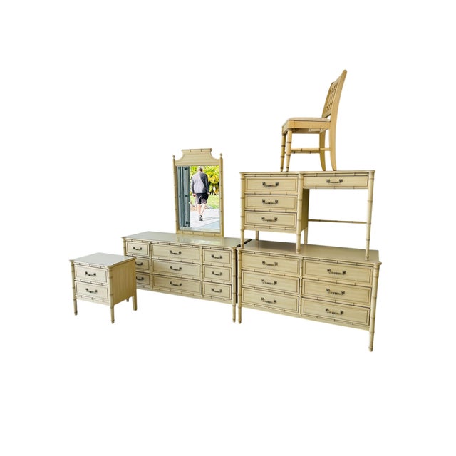 Vintage Henry Link Bali Hai Faux Bamboo Desk & Spindle-Back Chair Set For Sale - Image 15 of 15