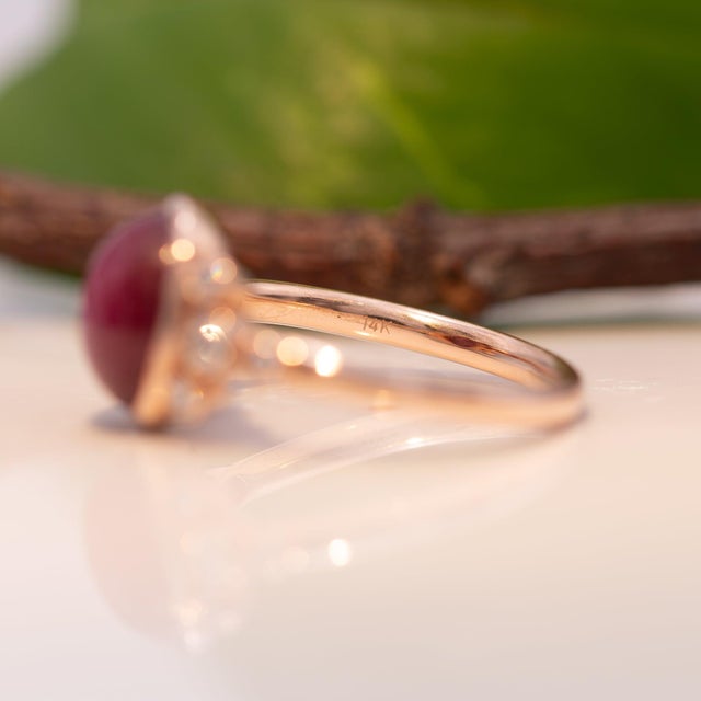 4.6Ct Star Ruby Ring With Earth-Mined Diamond Accents: Solid 14k Gold, 10x8mm For Sale - Image 9 of 9
