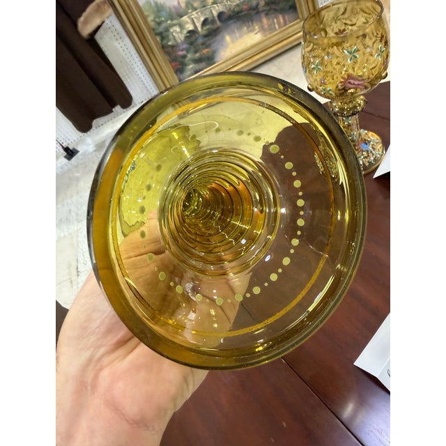 1970s Rare Antique Large Roemer Lion Green Handblown Glass German Enamel 11.5” Goblet For Sale - Image 5 of 5