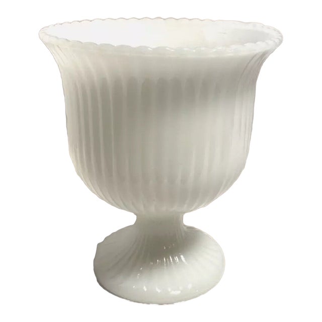 Vintage MCM e.o. Brody & Co. Milk Glass Ribbed Pedistal Planter For Sale