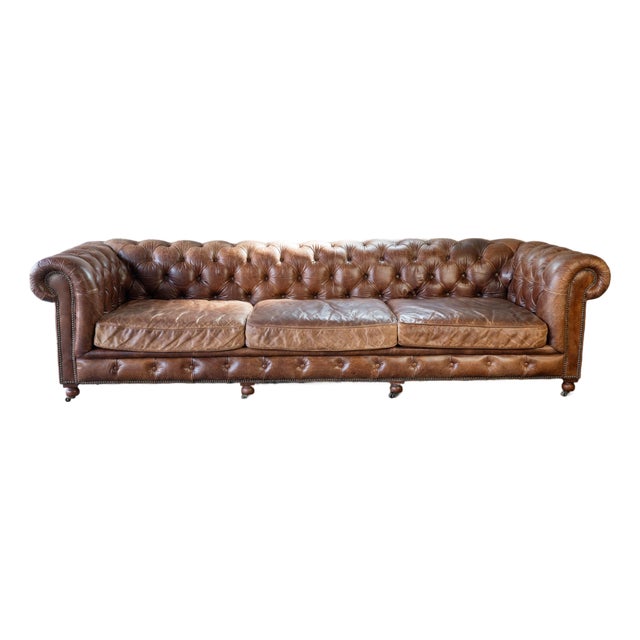 Restoration Hardware Distressed Leather Kensington 10ft Luxe Sofa For Sale